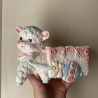Vintage 1950s Baby Lamb sheep Planter Pink blue yellow With Bow Ceramic