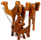 Vintage 4x3 Inch Hand Carved Set Of 2 Olive Wood Camels   Donkey