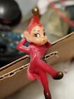 Vintage Pair Christmas Hong Kong Pixie Elf Rubber Figurine Hang On   Lying Down