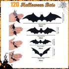 120pcs Bat Wall Stickers Halloween Black Decals 3d Spooky Party Room Decor Pvc