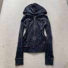 Juicy Couture Women s Navy Velour Full Zip Hoodie Y2k Back Graphic Logo Size Xs