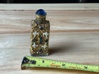 Vintage Czechoslovakia Blue Glass And Enamel Mini Perfume With Intact Dropper