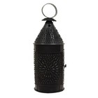 New Primitive Black Punched Tin Lantern Revere Candle Holder Lamp