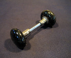 Pair Antique Victorian Jet Black Porcelain Door Knob Eastlake Shank - Blw 1890 s