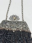 Antique Art Nouveau Black Beaded Purse Silver Clasp Chain Handle Ca  1890-1900