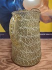 Vintage Mid Century Modern Green Spaghetti Drizzle String Glass Pitcher With Lip