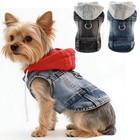 Dog Denim Vest Harness Jacket With D-ring Hoodie For Small Medium Dogs