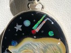 Elegant Polar Bear Alaska Carved Opal Mop Night Scene Pendant Aurora Borealis