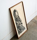 Mid Century Modern Art Print Figure Portrait Black White Sign Signed Mcm Wall