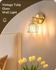 Vintage Wall Sconces Set Of Two  Brass Gold With Transparent Tulip Open Box