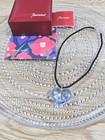 Baccarat Crystal Blue Heart Pendant Necklace Crystal Glass Silver 925 Gift W box