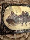 Vtg  Black Lacquer Small Trinket Box Hand Painted Russia Winter Horse   Sleigh