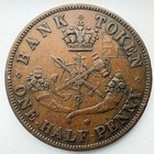 1857 Bank Of Upper Canada Copper Bank Token One Half Penny Better Grade