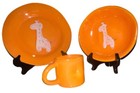 Rare Alex Marshall Studios Pottery Plate Bowl Cup Baby   Kids Set Orange Giraffe
