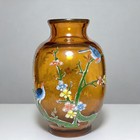 Chinese Colored Old Beijing Glaze Hand Painted Flowers And Birds Statue Vase