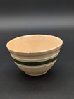 Watt Pottery Yellow Ware 5  Mixing Bowl Green White Slip Stripe Oven Ware Usa