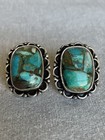 Vintage 925 Sterling Silver Turquoise Native American Pierced Earrings 
