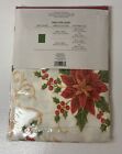 Holiday Style Christmas Poinsettia And Berries Fabric Tablecloth 60   x 84   