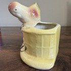 Vintage Usa Ceramic Bird Planter Yellow Songbird Hand-painted Floral Mcm 1940s