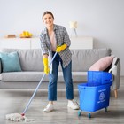Compact Mop Bucket With Wringer On Wheels 21 Quart Blue