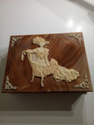Vintage 11 X 9 Incolay Stone Trinket Jewelry Box Carved Cameo Style Woman Chaise