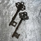  2  Lg Cast Iron Skeleton Keys Wall Decor Hanging Heavy Victorian Vtg Rustic