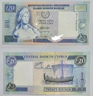 Cyprus 20 Pounds 2004 P 63 Unc New Banknote