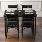 5 Piece Dining Table Set W  4 Upholstered Chairs Space Saving Rectangular Metal