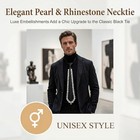 Pearl Tie Necktie With Pearls For Women Black Formal Wear Adjustable Neck 