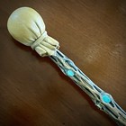 Vintage Hand-made American Indian Drum Beater In Leather  Wood    Turquoise