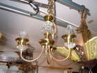 Vintage All Original Art Decco Glass And Brass 3 Light Chandelier Light Fixture
