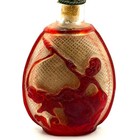 Vintage 60s Red Peking Glass Chinoiserie Figural Carved Overlay Snuff Bottle