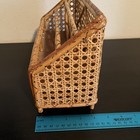 Vtg Mcm Bamboo Wicker Rattan Letter Holder Mail Organizer Desk Storage Caddy