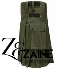 Men s Cotton Scottish Utility Kilt Cargo Pockets Kilt Tactical Duty Olive Green