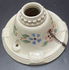 Vintage Porcelain Light Bulb Socket Ceiling Fixture Pull Chain Flowers Art Deco