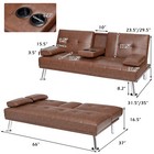 Costway Convertible Folding Futon Sofa Bed Leather W cup Holders armrests Brown