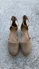 Eileen Fisher Metal Beige Suede Ankle Strap Zip Flats Women s Us 6 5