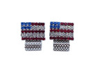 Vintage Rhinestone American Flag Mesh Wrap Cufflinks -patriotic Usa Red Blue Vtg