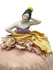 Victorian Porcelain Half Doll Pincushion Vintage Lady Ball Cushion Skirt Antique