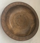 Vintage Hand-carved  Wooden  Plate  Bowl  Geometric Design