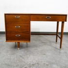 Mid Century Modern Desk Bp John Metal 4 Drawer Walnut Vintage Floating Kneehole
