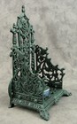 Vintage Victorian Style Cast Iron Inkwell W  Porcelain Flow Blue Inkpot