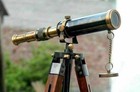 Nautical Antique Brass Spyglass Telescope With Wooden Tripod Design Marine Scope