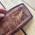 Vintage Bifold Leather Wallet Deer Hunting Hand Tooled Handmade Whipstitch Usa
