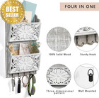 Wood Mail Organizer Wall Mount 2-slot W  4 Hooks Key Holder Rustic Home Decor