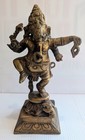 Vintage Large Brass bronze Dancing Ganesha Statue 11  Hindu Elephant Lotus