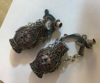 Vtg Chinese Export 2 Silver Enamel Filigree Bottle Vases For Earring Or Pendants