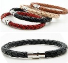 Handmade Braided Leather Steel Magnetic Clasp Bracelet Bangle Unisex Women Men 