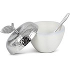 Zion Judaica Rosh Hashanah Apple Shape Honey Dish Silver Hammered Metal Cover   