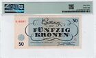1943 Czech-theresienstadt Ghetto 50 Kronen Cz-655 Pmg 63 Cu Banknote